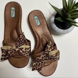 OKA B Animal Print Bow Slide Sandal Bronze 7-8 (M)